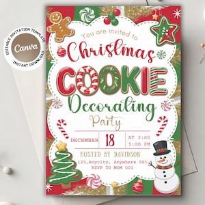 Weihnachtsplätzchen-Party Einladung Dekorieren Party Einladung Urlaub Party einladen Cookie Party Lebkuchen Bearbeitbare Canva Vorlage CPF009