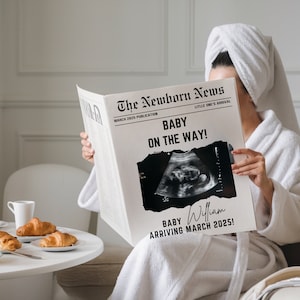 New Baby Announcement Newspaper Baby On the Way announcement Newspaper Template announcement for Baby Large newspaper baby Canva edit NPA02