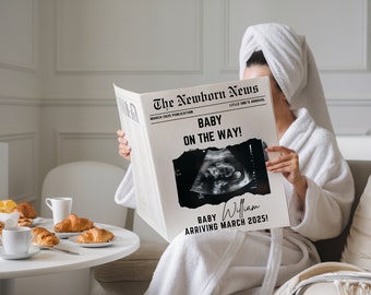 New Baby Announcement Newspaper Baby On the Way announcement Newspaper Template announcement for Baby Large newspaper baby Canva edit NPA02