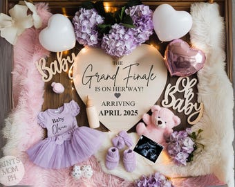 Girl Pregnancy announcement digital boho Last Baby girl announcement It's a Girl Gender reveal Social Media baby Reveal Editable template125