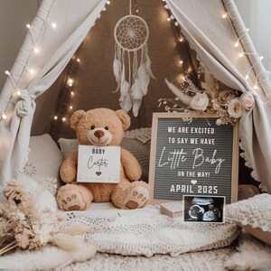 Digital Pregnancy Announcement Boho Baby Announcement Gender neutral reveal Social Media Reveal Editable Template A Little Baby on the way
