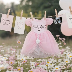 Baby Mädchen Schwangerschaft Ankündigung Digitale Mädchen Babymitteilung Baby offenbaren Baby Mädchen enthüllen Social Media Reveal bearbeitbare Vorlage Baby Mädchen
