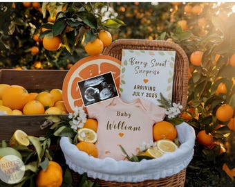 Boho Summer Pregnancy Announcement Orange summer baby announcement Spring Baby Announcement Gender Neutral Media społecznościowe Instagram Edytowalny