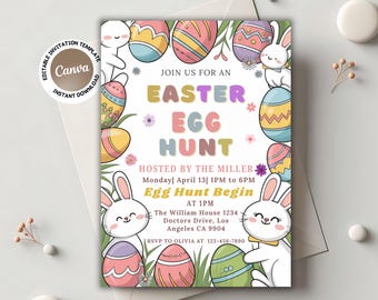 Easter Invitations editable Easter Invitation Easter kids party Easter egg hunt Party Invite easter party printable Editable Canva template