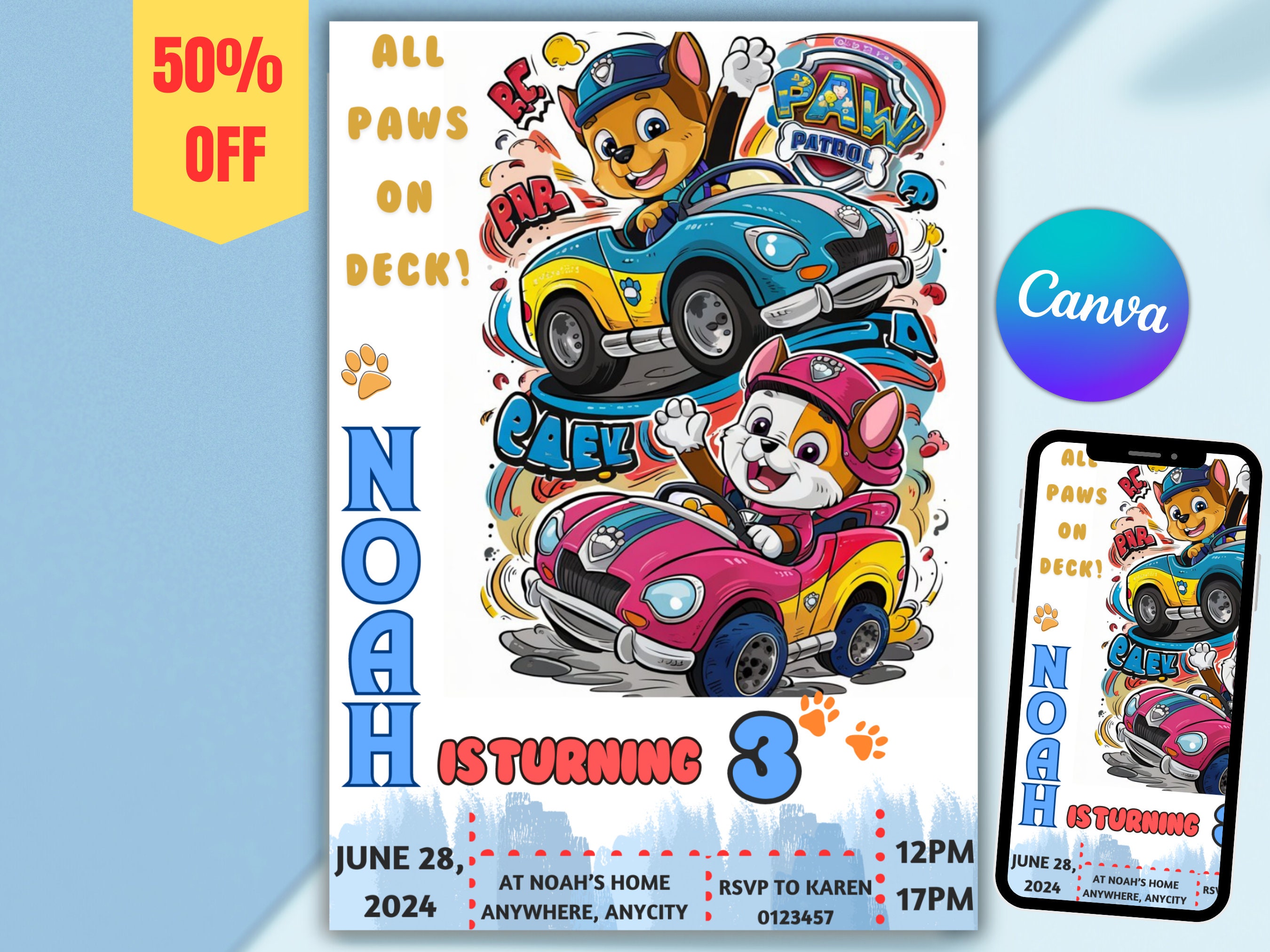 Paw patrol birthday paw patrol Invitations paw patrol invite Invitation kids invite birthday invitation Editable invite edit