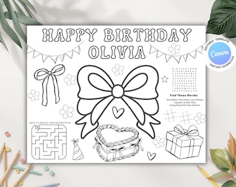 Bow Color Page Coquette Coloring birthday Page Coquette party Kids Activity party favors coloring  Bow party favors Printable Coloring sheet
