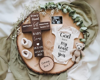 James 1:17 Pregnancy Announcement Religious Pregnancy Announcement Template Christian Baby Reveal, Social Media God Knew My Heart Needed You