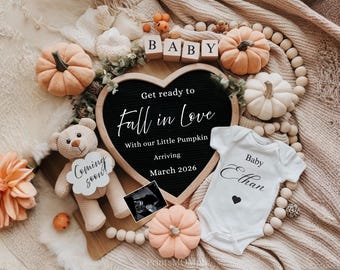 Fall Pregnancy Announcement Fall Baby Announcement Digital Autumn Baby Announce Gender Neutral  Social Media reveal March baby announcement