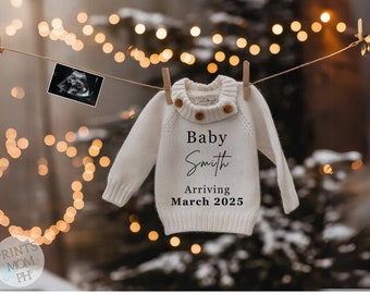 Christmas Digital Pregnancy Announcement December Baby Announcement Gender Neutral Social Media, Editable Template Winter pregnancy PA034