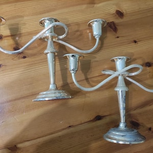 Pair of Vintage 1980 Silver-Plated Candelabra | 3-Arm Candle Holders | Shabby Elegant Taper Holders | Patina Antique Look
