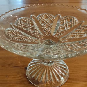 Vintage Pressed Glass Compote Bowl | Pedestal Fruit Dish | Elegant Glass Centerpiece | Retro Dessert Stand