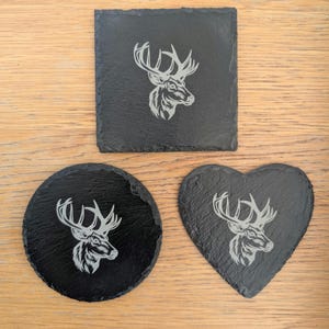 Stag Slate Coaster - Handmade Natural Slate Drink Coaster - Rustic Barware Decor - Unique Gift for Nature Lovers