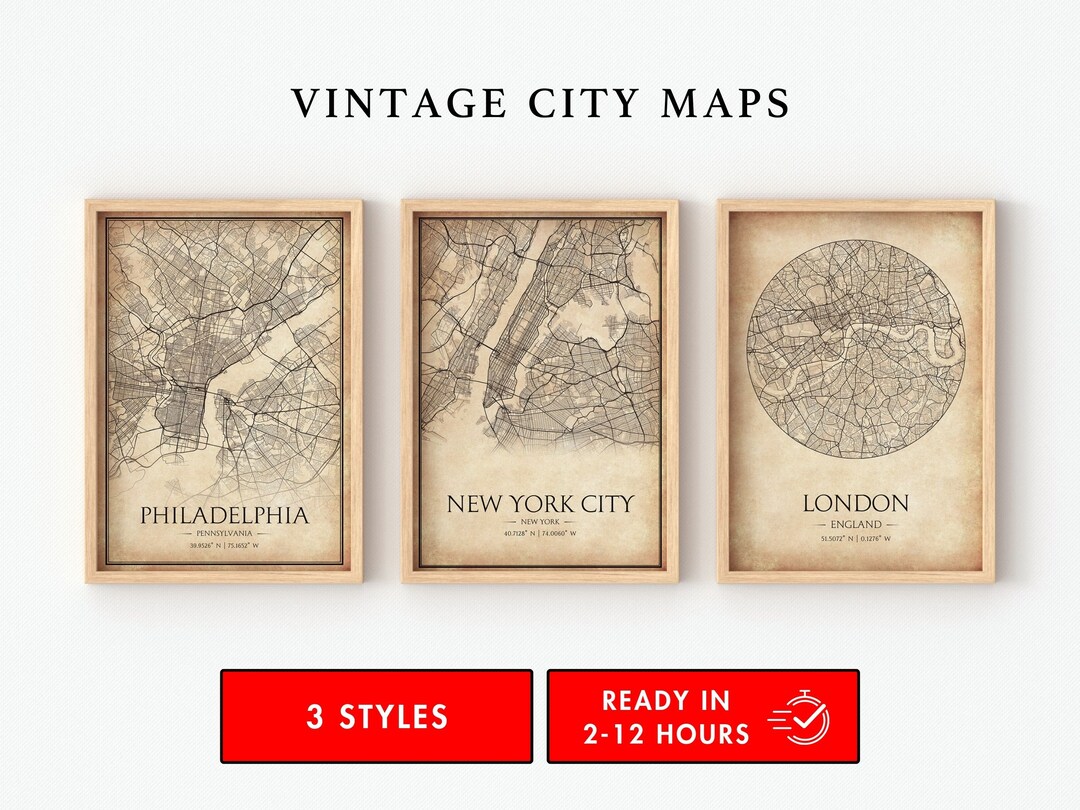 Custom Vintage Map Printable Personalized Vintage City Map Custom Map ...