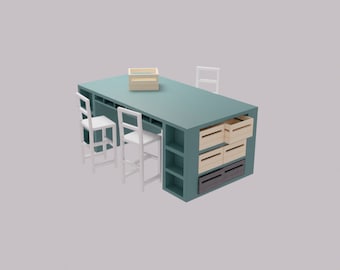 Maison de poupée miniature 1:24 set Craft Station Table avec tabourets de comptoir et boîtes à outils - fichier STL à téléchargement immédiat pour l'impression 3D