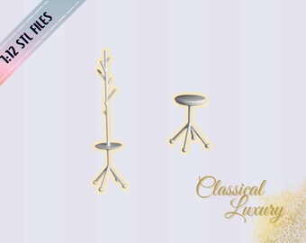Dollhouse Miniature 1:12 Coat Rack and Side Table (Instant Download STL File)
