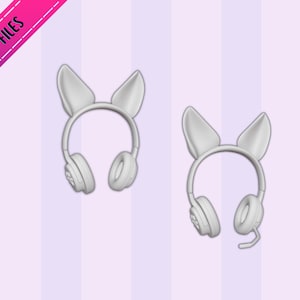 Auriculares de juego en miniatura para casa de muñecas con orejas de gato, escala 1:6 (archivo STL de descarga instantánea)
