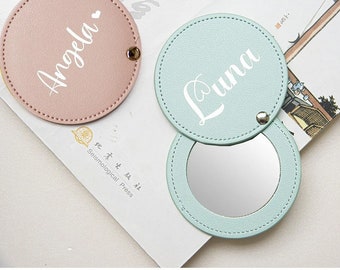 Personalized Leather Pocket Mirror - A Mini Travel Essential and Thoughtful Gift