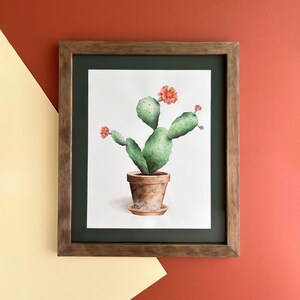 Met de hand geschilderd aquarel cactusvijg houtschilderij, decoratie met handgemaakte cactus cactus botanische illustratie, opuntia plant