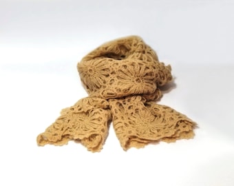 GOLDEN MOHAIR SHAWL | Handknitted Stole, Knit Scarf, Crochet Palatine, Soft Cozy Tippet, Warm Gifts | Irish Crochet Clothing and Accessories