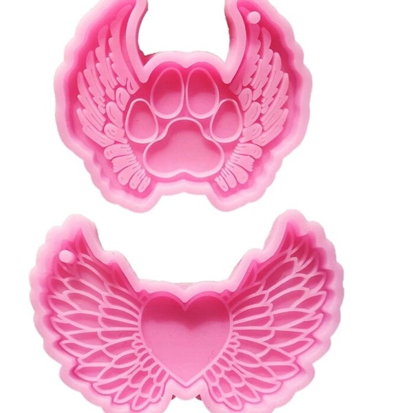 NEW Shiny Glossy Love Angel Wing Mold Silicone Epoxy Resin Mold DIY Keychain Pendant Jewelry Pawprint Heart Wing Resin Molds Silicone Unique