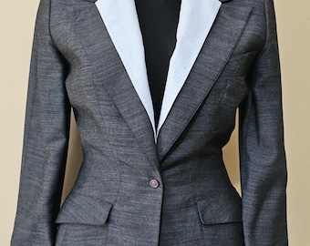 Vintage Thierry Mugler Women Suit Gray Made In France