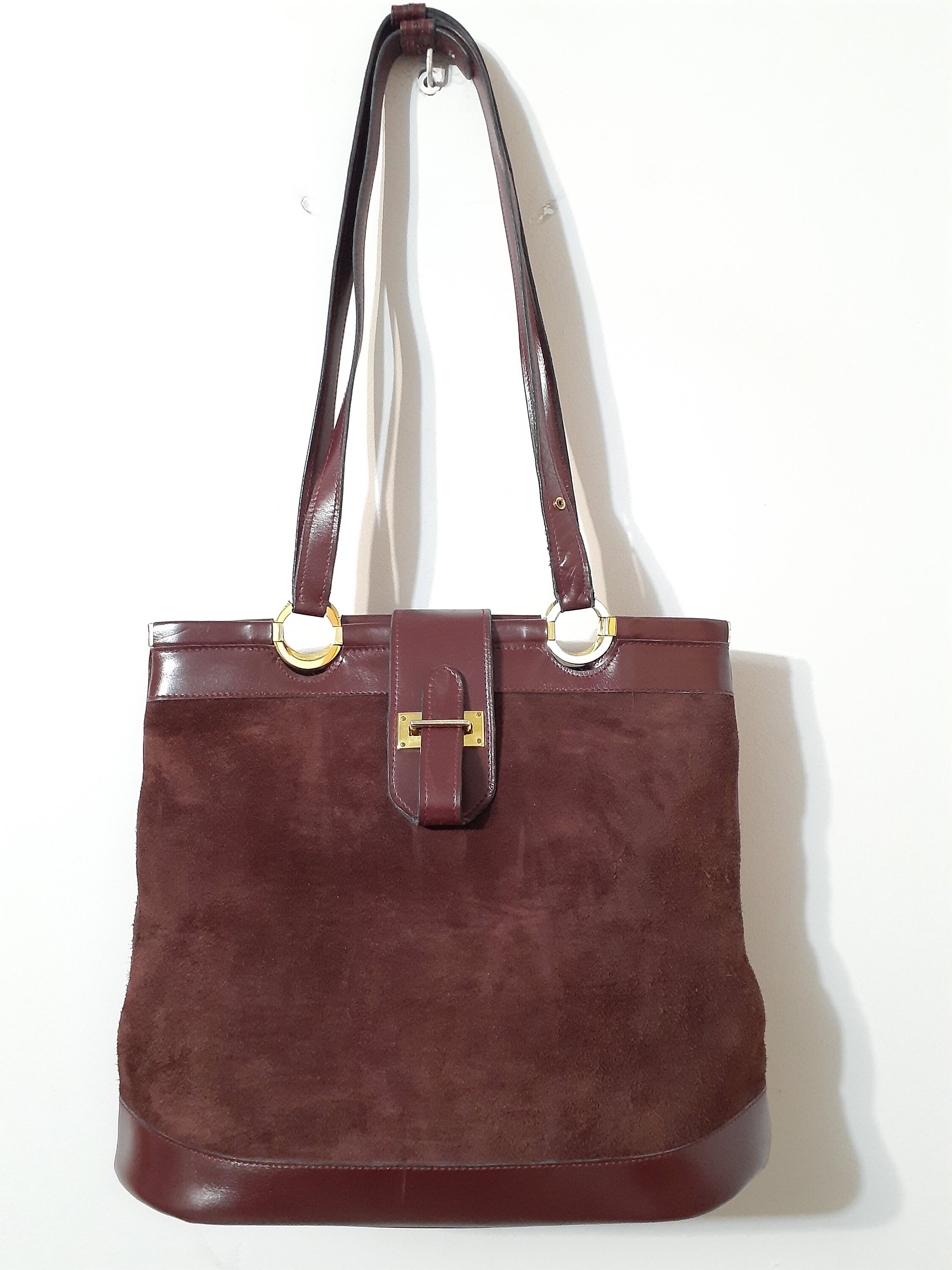 2000s Vintage Cellerini Firenze Shoulder Bag Burgundy Suede Leather ...