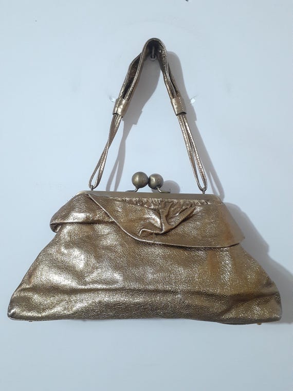 Jane August Gold Leather Textured Clutch with Metallic