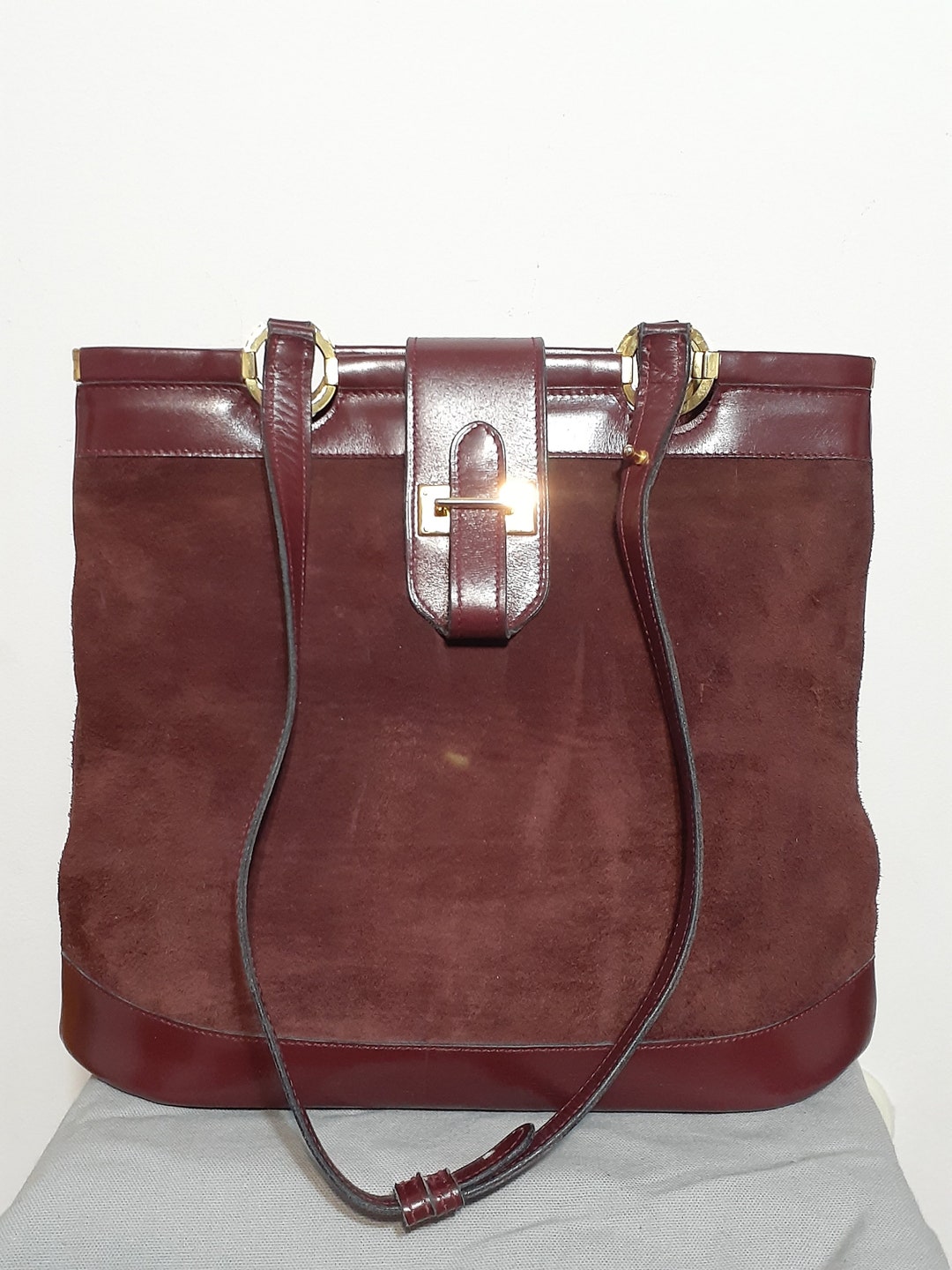2000s Vintage Cellerini Firenze Shoulder Bag Burgundy Suede Leather ...