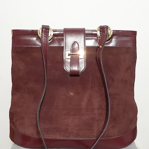 Années 2000 vintage Cellerini Firenze Sac à bandoulière Bourgogne Daim Cuir Or