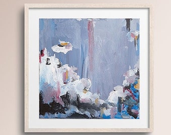 Pintura acrílica abstracta, pintura sobre lienzo, nubes, decoración del hogar, ideas de regalos únicas, obras de arte originales
