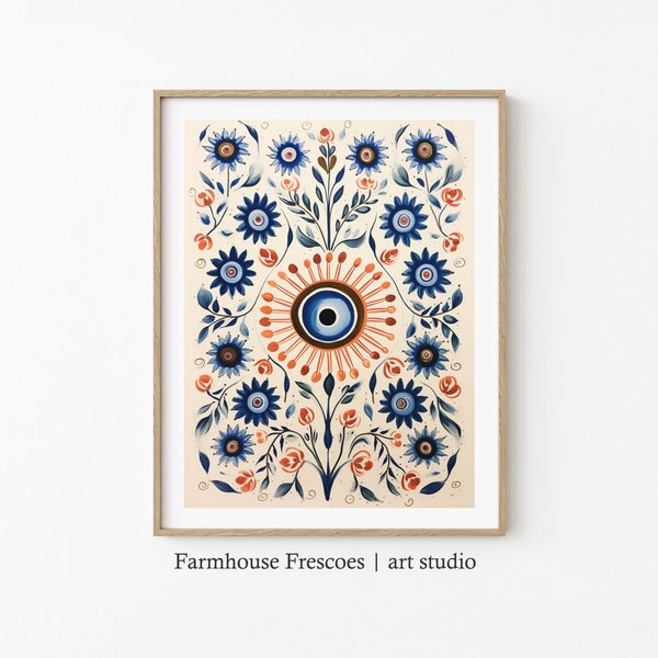 PRINTABLE Evil Eye Painting | Country Farmhouse Decor | Evil Eye Art Print | Nazar | Boho Home Decor | Al-Ayn Wall Art | Digital Wall Art