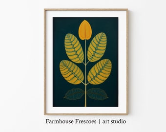 Printable Botanical Painting | DIGITAL DOWNLOAD | Farmhouse Country Wall Decor | Leaf Motif Art Print | Modern Cottage Botanical Decor