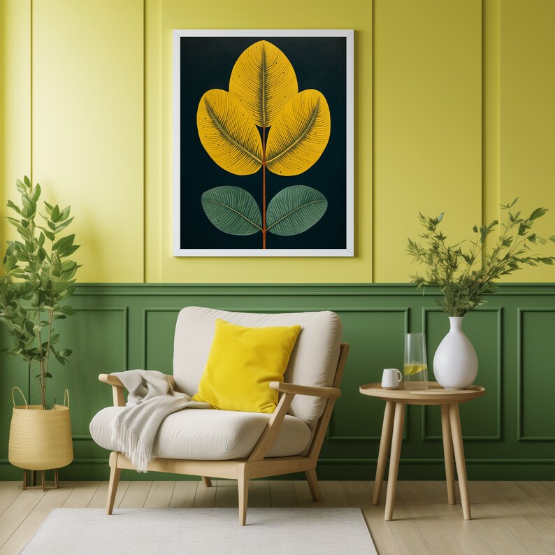 Botanical Painting DIGITAL DOWNLOAD Farmhouse Country Print Leaf Motif