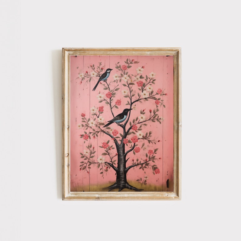 Vintage Farmhouse Painting DIGITAL DOWNLOAD Rustic Bird Painting