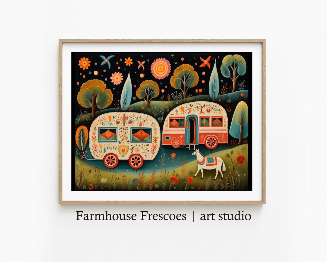 Folk Art Painting Digital Download Country Farmhouse Wall Decor