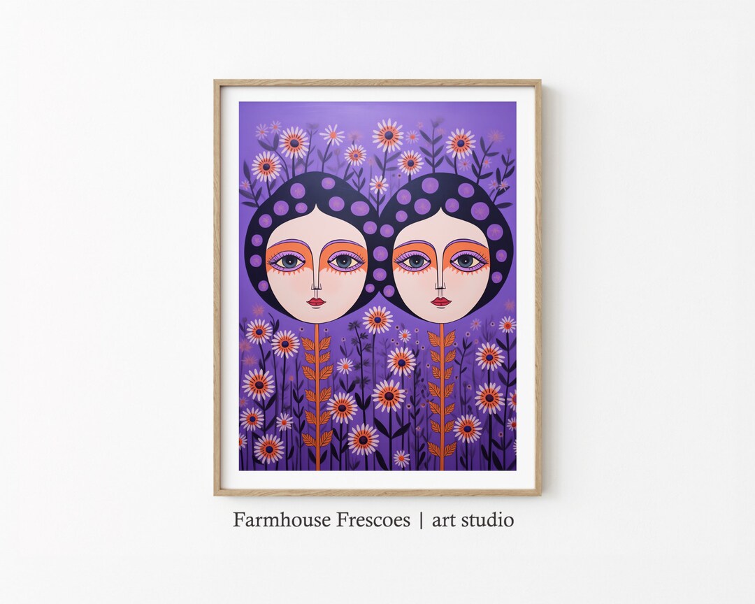 Printable Gemini Painting Zodiac Art Print Boho Astrology Wall Art ...