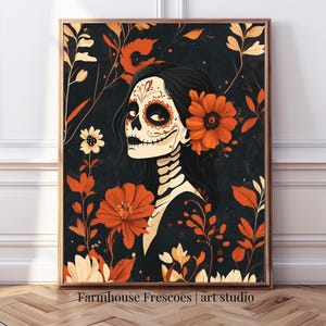 Tableau imprimable du Jour des morts | Impression d'art mural Dia De Los Muertos | Peinture numérique crâne en sucre | Téléchargement numérique Dark Academia