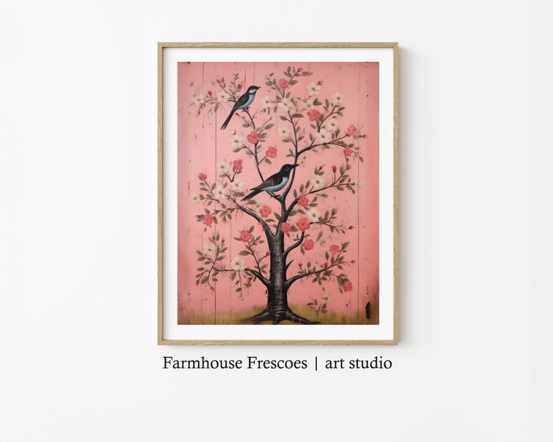 Vintage Farmhouse Painting DIGITAL DOWNLOAD Rustic Bird Painting