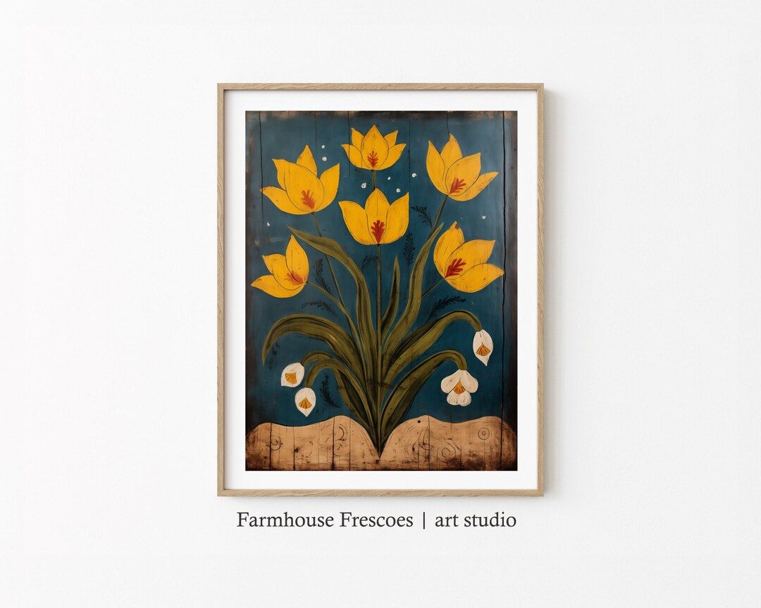 Vintage Spring Tulip Painting PRINTABLE Rustic Folk Art Tulip Print ...
