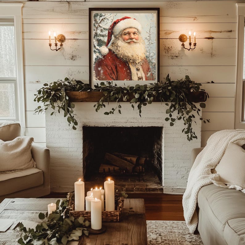 PRINTABLE Santa Painting Country Farmhouse Decor Digital Christmas Wall
