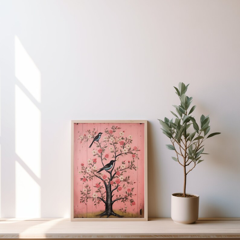 Vintage Farmhouse Painting DIGITAL DOWNLOAD Rustic Bird Painting