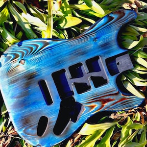 Handmade Stratocaster Style Guitar Body – Burnt Barn Pine & Ash Wood – Blue Finish