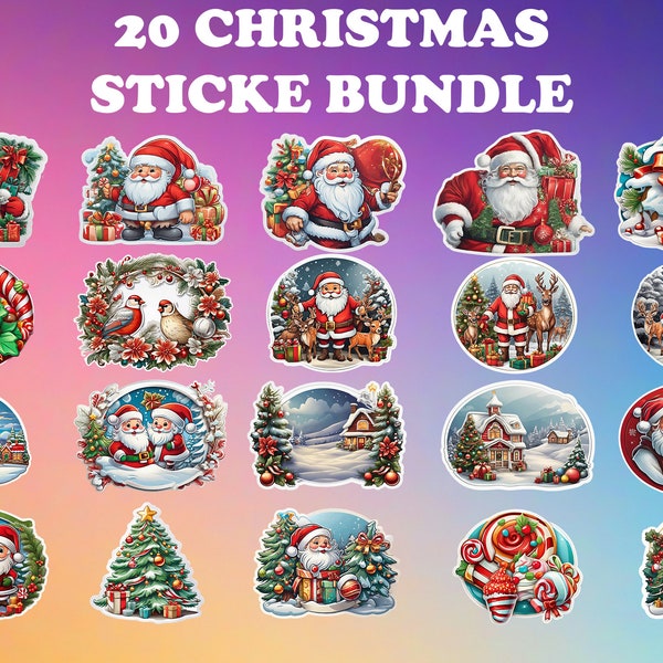 Christmas Sticker PNG Pack, Christmas Sticker Set, Christmas PNG, Sticker Design, Christmas Clipart Bundle, print to cut Christmas stickers