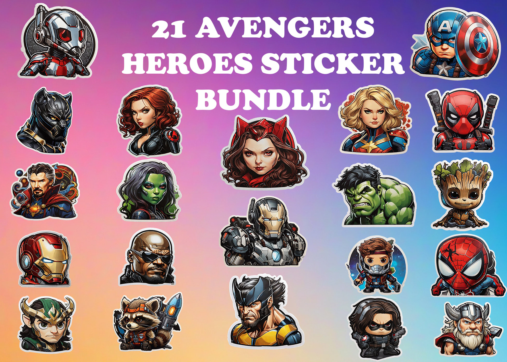 Avengers Sticker PNG Pack Avengers Sticker Set Animated Etsy