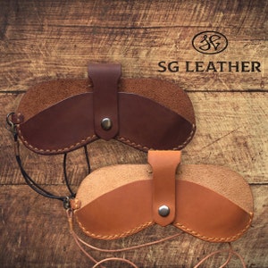 Glasses Holder, Glasses Case from Crazy Horse Leather,  Sunglasses Organizer with Detachable Cord,  Personalized Gift for Him, Gift for Her