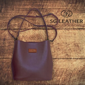 Bolso de cuero tipo cubo, bolso bandolera para mujer, bolso de mano de cuero genuino, regalo personalizado, bolso de cuero tipo hobo, regalo para ella, bolso de mano personalizado