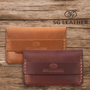 Minimalistischer Geldbeutel mit Klappe, Kartenhalter aus Crazy Horse Leder, Monogramm Kartenhalter personalisiertes Geschenk, Lederwaren, Geschenk für Ihn