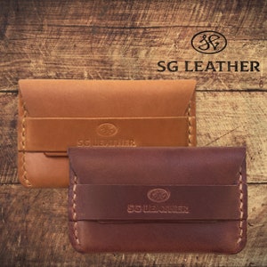 Porte-cartes en cuir avec rabat, portefeuille minimaliste en cuir Crazy Horse, porte-cartes monogramme, maroquinerie, cadeau personnalisé pour lui