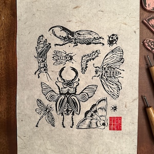 Bug Collection | Linocut Print | Black Version