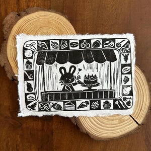 Bunny Bakery Linocut Print | Black